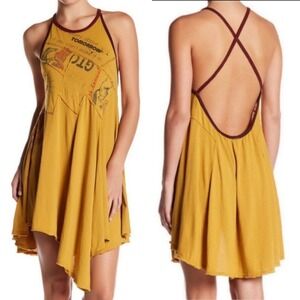 Free People Patchwork Graphic Open Back Mini Dress Boho Indie Festival S NWT